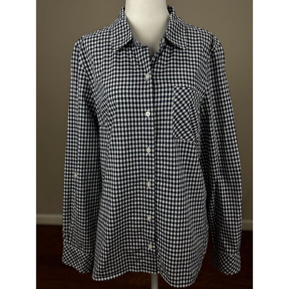 NEW Tommy Hilfiger Womens Navy White Gingham Button Down Shirt Blouse Top Size M - Picture 10 of 14